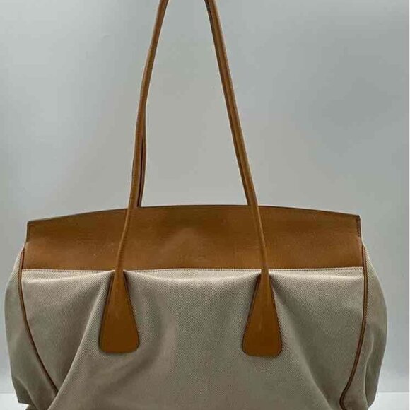 Authentic Escada Women Beige Brown Double Handle Bottom Studs Tote Handbag - Picture 8 of 10